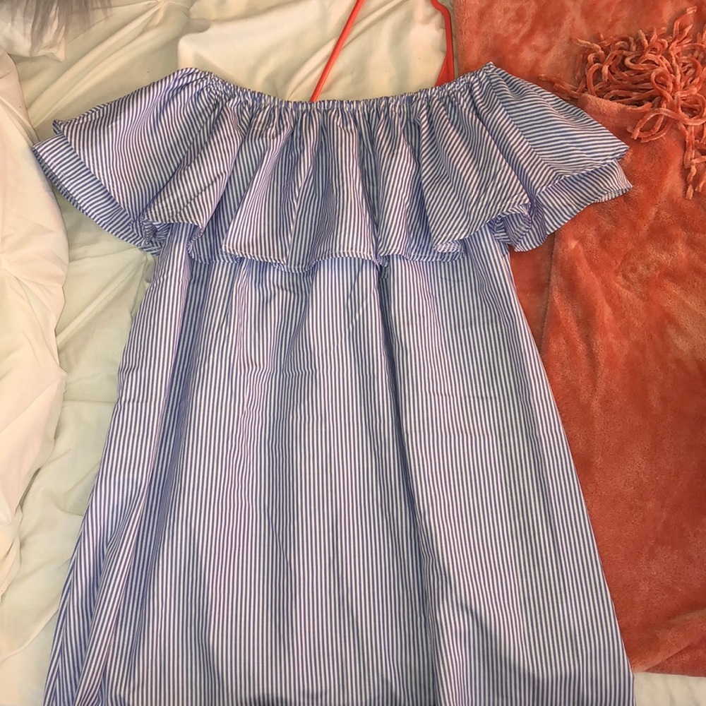 Mini striped off the shoulder dress from Romwe